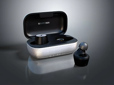Sleek Modern Wireless Earbuds With Open Charging Case And Silver Black Design 3d model