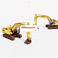 Two Yellow Crawler Excavator Models With Detailed Buckets On White Background 3d model