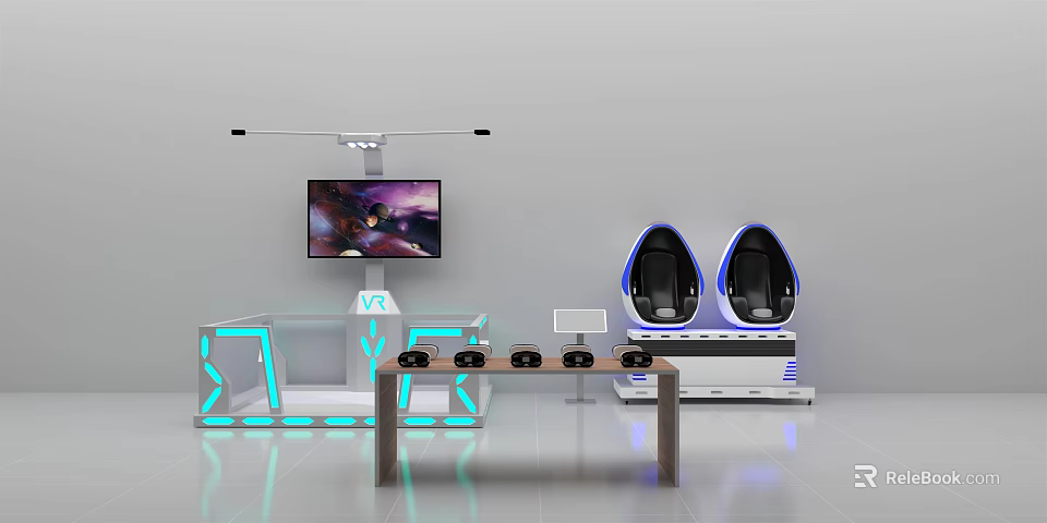 Immersive VR Gaming Setup With Dual Seats Display Screen And Control Console 3d model