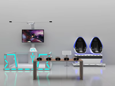 Immersive VR Gaming Setup With Dual Seats Display Screen And Control Console 3d model