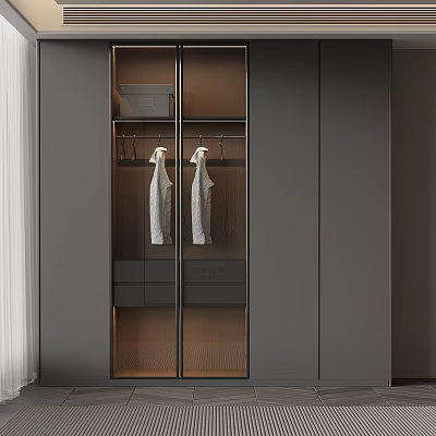 Modern Wardrobe With Glass Doors And Hanging Storage Interior Design 3d model