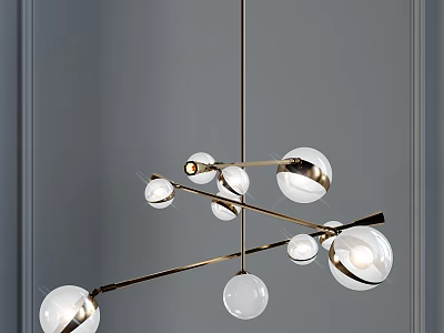 Modern Spherical Chandelier with Brass Cross Bars and Glass Globes for Contemporary Interior Decoration 3d model