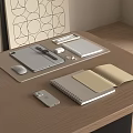 Desktop Decorative Ornament Set with Wooden Desk Transparent Pad Tablet Mouse Pen Notebooks and Phone