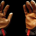 Pair of Brown and Black Leather Fabric Gloves With Detailed Stitching And Wrist Cuffs