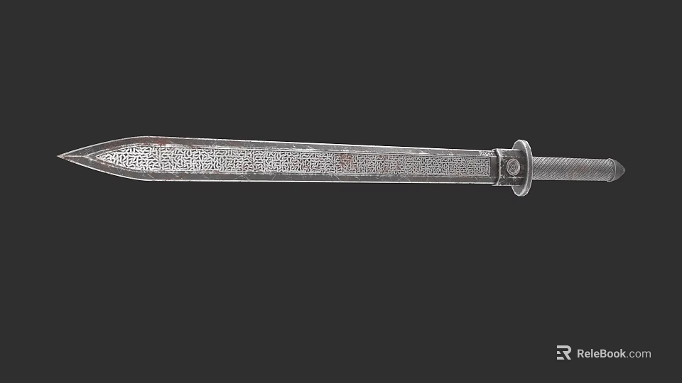 Classic Steel Sword With Sharp Textured Blade And Detailed Hilt Design 3d model 