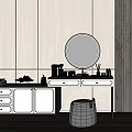 Modern Dressing Table With Round Mirror Storage Drawers Vase And Stool 3d model