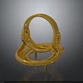 Golden Stacked Rings With Decorative Patterns And Gemstones On Black Display Stand With Reflection