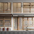 Wooden Window Storefront Designs With Awnings Display Shelves And Modern Entrance