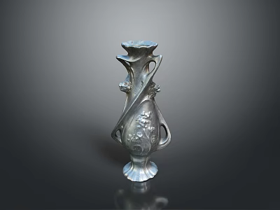 Intricate Sculptural Carving Silver Vase With Detailed Floral Engravings Ornate Handles And Decorative Base 3d model