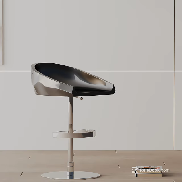 Modern Sleek Bar Stool With Black Leather Seat And Chrome Metal Frame For Kitchen Island 3d model 