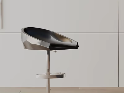 Modern Sleek Bar Stool With Black Leather Seat And Chrome Metal Frame For Kitchen Island 3d model