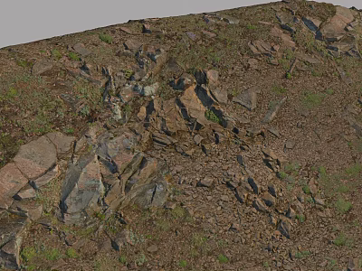 Natural Outdoor Terrain Featuring Scattered Stones And Wooden Elements On Ground 3d model