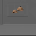 Two Wicker Dome Shaped Pendant Lights With Woven Texture Black Base On Gray Minimalist Wall