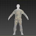 Man In Military Camouflage Uniform With Knee Pads Standing In Full Body Pose