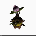 Plant Themed Creature Character Featuring Pink Lotus Flower Green Leaves Brown Body And Yellow Texture