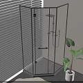 Modern Black Frame Glass Shower Enclosure With Shower Head White Blinds And Green Plant