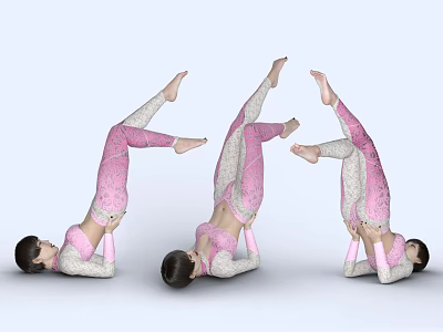 Women Performing Handstands in Pink and White Activewear for Fitness 3d model
