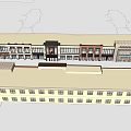 Modern Commercial Street With Row Buildings Continuous Storefronts And Pedestrian Walkway