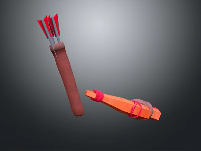 Traditional Archery Weapon With Red Arrows Brown Quiver And Orange Straps 3d model