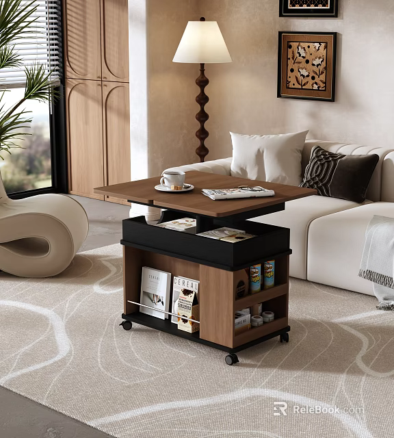 Modern Living Room Side Table With Wheels Storage Coffee Cup And Magazines 3d model 