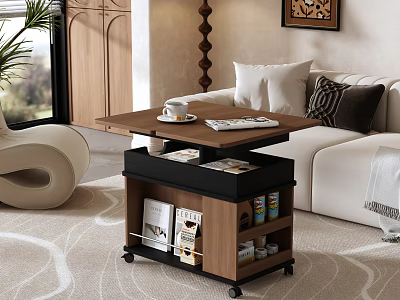 Modern Living Room Side Table With Wheels Storage Coffee Cup And Magazines 3d model