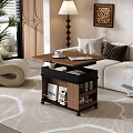 Modern Living Room Side Table With Wheels Storage Coffee Cup And Magazines