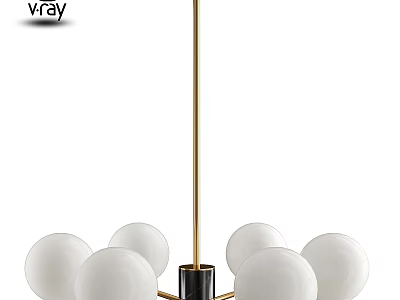 Modern Elegant Chandelier With Gold Metal Rod And White Glass Globe Shades 3d model