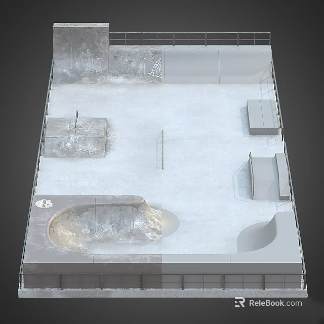 Garden Ornamental Elements With Stone Basin Wooden Platform And Decorative Seats 3d model 