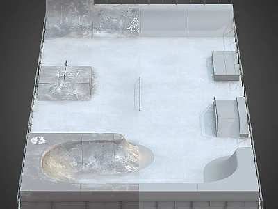 Garden Ornamental Elements With Stone Basin Wooden Platform And Decorative Seats 3d model