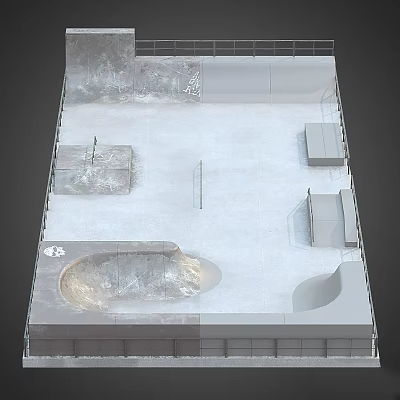 Garden Ornamental Elements With Stone Basin Wooden Platform And Decorative Seats 3d model