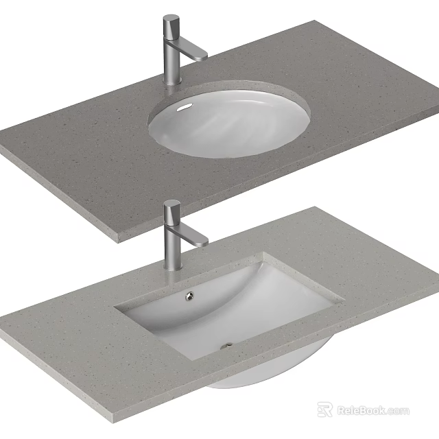 Modern Bathroom Sink Design With Undermount Circular Rectangular Shapes Gray Countertop And Faucet 3d model