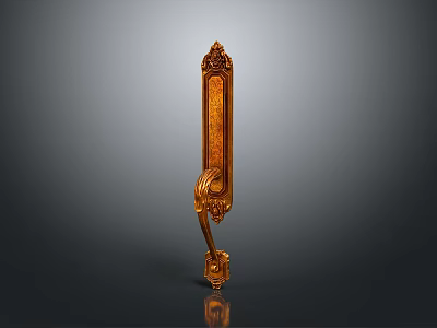 Ornate Golden Door Handle With Carved Decorative Design And Metal Structure 3d model