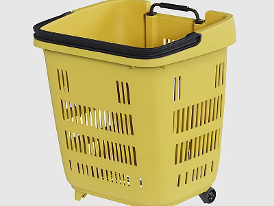 Yellow Plastic Laundry Basket With Wheels And Handles For Household Storage 3d model