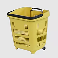 Yellow Plastic Laundry Basket With Wheels And Handles For Household Storage