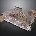 Ancient Market Scene With Stalls Stone Path Wooden Barrels And Shelves