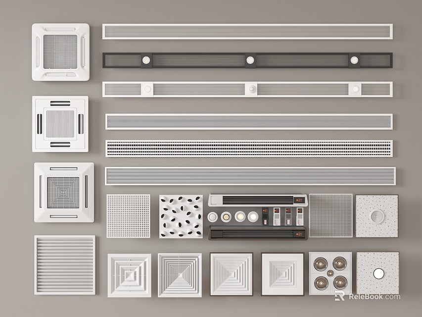 Various Air Conditioner Vents With Different Shapes Grille Patterns And Modern Designs 3d model 