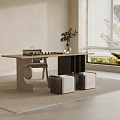 Modern Minimalist Tea Table And Chairs With Potted Plant Near Window