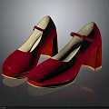 Red Patent Leather Mary Jane Heels With Block Heel And Ankle Strap