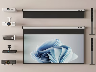 High Quality Projection And Monitoring System With Projector Screen And Security Cameras 3d model