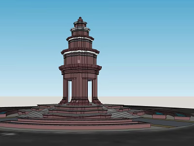 Traditional Red Pagoda Multi tiered Structure with Stone Base Architectural Design 3d model