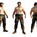 Muscular Man In White Tank Top With Bloodstained Pants And Boots Three Angles View