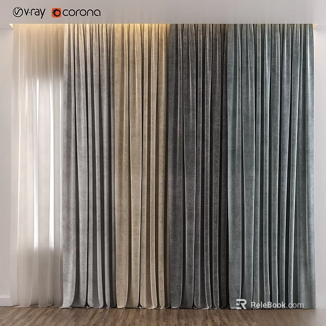 Elegant Curtains In Multiple Shades With Soft Drapes And Textured Design 3d model 