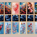 Colorful Framed Floral And Tree Decorative Paintings With 3D Textures