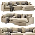 Modern Beige Fabric Sectional Sofa With Decorative Pillows And Throw Blanket 3d model