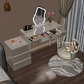 Modern White Dressing Table with Mirror Drawers and Cosmetics in Bedroom Interior Design