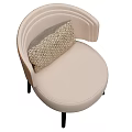 Modern Beige Upholstered Accent Chair with Curved Armrest Textured Pillow and Black Metal Legs