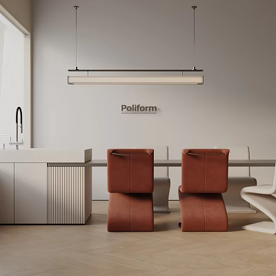 Modern Dining Table Set With Red Upholstered Chairs For Contemporary Home Dining Room 3d model