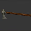 Traditional Axe Weapon With Polished Metal Head And Brown Wooden Handle