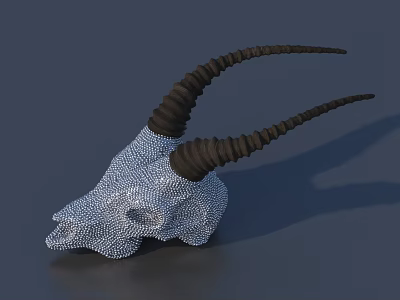 Antelope Skull Sculpture With Detailed Dot Pattern And Curved Brown Horns 3d model