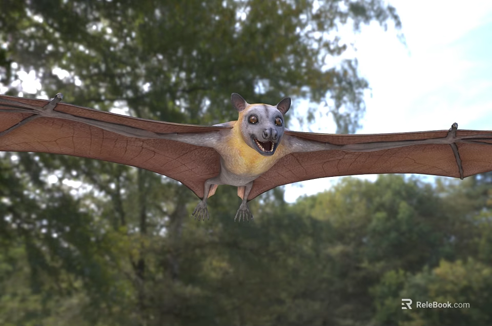 Flying Bat With Spread Wings Soaring Through Green Forest Canopy 3d model